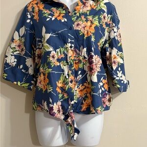 Chico's Blue Floral Button-Down Shirt